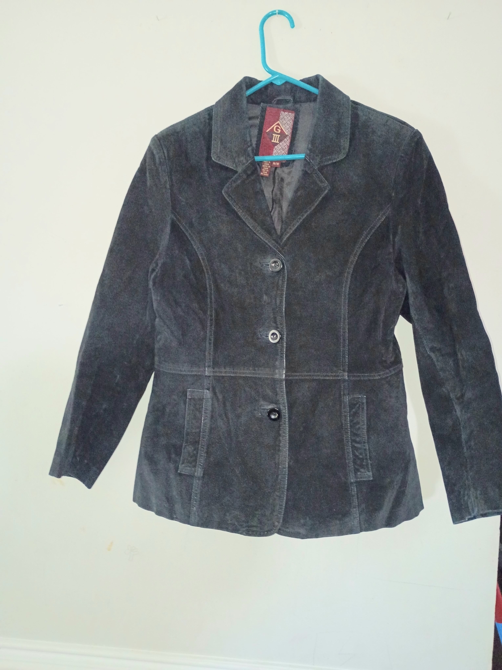 100% Leather G-III vintage Jacket  Button-Front Black Women's Jacket